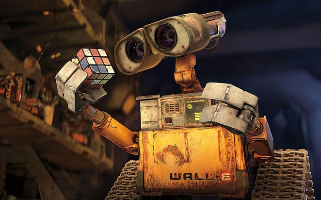 ELECTRIC LOVE: Left alone on a trashed Earth, garbage collection robot WALL-E (voiced by Ben Burtt) meets a visiting robot and embarks on an adventure, in WALL-E, screening at The Palm Theatre of San Luis Obispo.