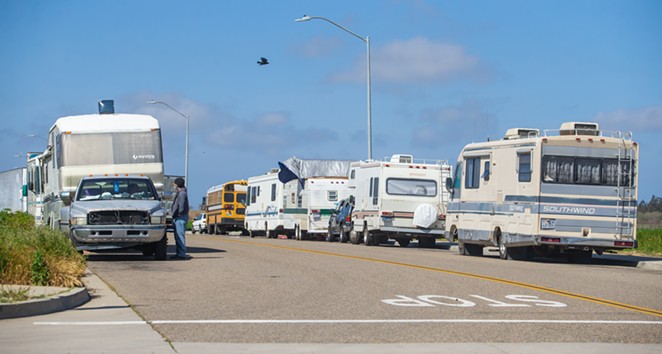 GROWING GROUP: Santa Barbara received a $7.9 million state grant to address vehicle encampments countywide, including four in Santa Maria and three in Lompoc. Pictured in this March 2019 file photo is a vehicle encampment on Aviation Drive in Lompoc.