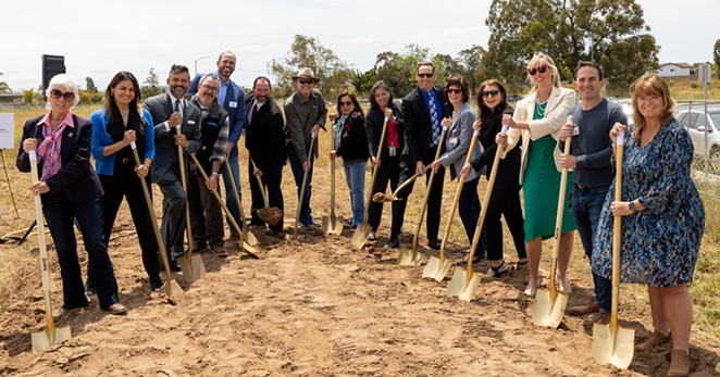 MOVING FORWARD: County, city, and local nonprofit leaders (including Sylvia Barnard of Good Samaritan Shelter, far right) attended the groundbreaking ceremony on May 9 for new interim housing facility Hope Village, which should be ready to house people experiencing homelessness by December 2023.