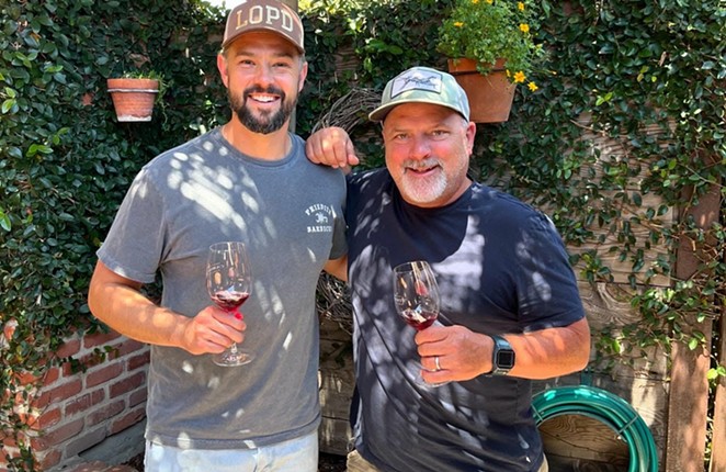 DYNAMIC DUO: Chase Carhartt (left), of Los Olivos’ Carhartt Family Wines, will head to Paso Robles to co-host a collaborative winemaker dinner with Sherman Thacher (right) on Saturday, Oct. 5, in Thacher Winery’s historic Kentucky Ranch Barn.