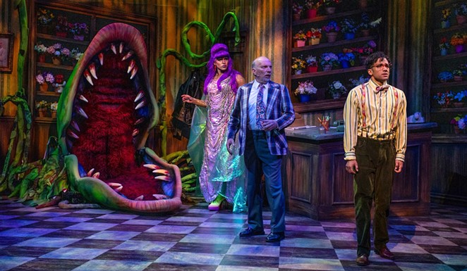 SUPPERTIME: The cast of PCPA’s Little Shop of Horrors at the Solvang Festival Theater includes Diva LaMarr, Billy Breed, and Alexander Pimentel (from left to right).