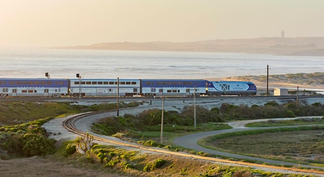 SIPS AND SCENERY: Views en route aboard Amtrak’s Pacific Surfliner between Santa Barbara and San Luis Obispo include Surf Beach at Vandenberg Space Force Base.