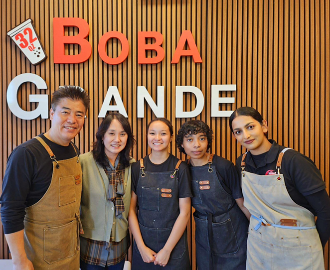 BEHIND THE BOBA: From left to right, Boba Grande owner Steve Jeon poses with his wife, Ines Kim, and staffers Emily Gwo, Alexis Allen, and Kavi Wimalasoma.