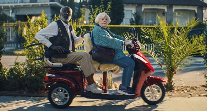 DARING DUO: Ben (Richard Roundtree of Shaft fame) and Thelma (June Squibb) set off across Los Angeles on a mobility scooter to retrieve June’s money lost to a phone scammer, in Thelma, screening in local theaters.