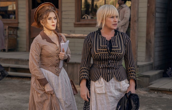 LOOKALIKE: Bernadette Peters (left) stars in the twin roles of Rosalyn, mother to drug addict turned private detective and Old West reenactor Peggy (Patricia Arquette, right), and Rosalyn’s doppelgänger, Ginger, who Peggy befriends, in the Apple TV Plus series High Desert.