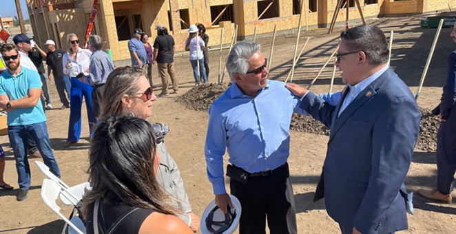 AFFORDABLE HOUSING: U.S. Rep. Salud Carbajal (right) broke ground alongside Guadalupe Mayor Ariston Julian (center) on the Escalante Meadows affordable housing project site during an Aug. 24 ceremony.